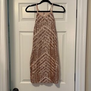 Prom girl short Sequin Halter Dress in Rose Gold